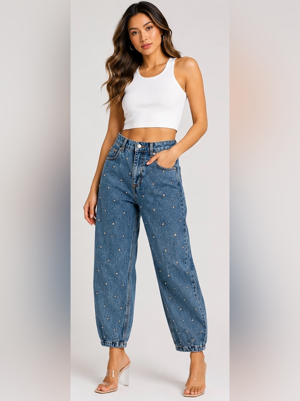 Future Collective Jenee Naylor Studded Barrel Jeans Size 4 NWT